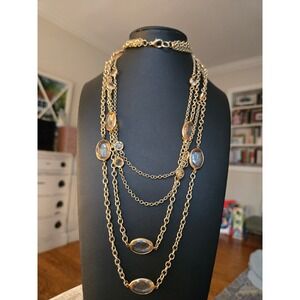 Amber Color Bezel Station Opera Necklace Vintage Stunning!